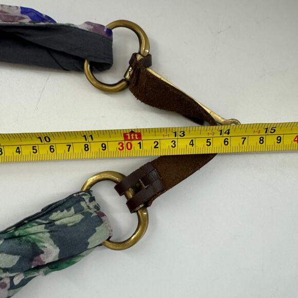 One of Kind 100% Silk Hobo Purse Floral Leather & Brass Handle India Artist - Picture 9 of 10